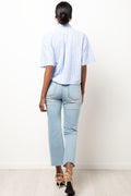 Cropped Flare Leg Denim Jeans Light Blue (3)