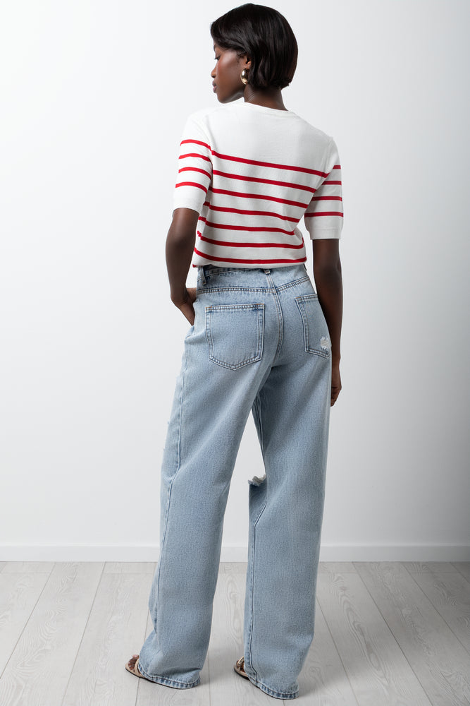 Distressed Straight Leg Jean Light Blue (2)