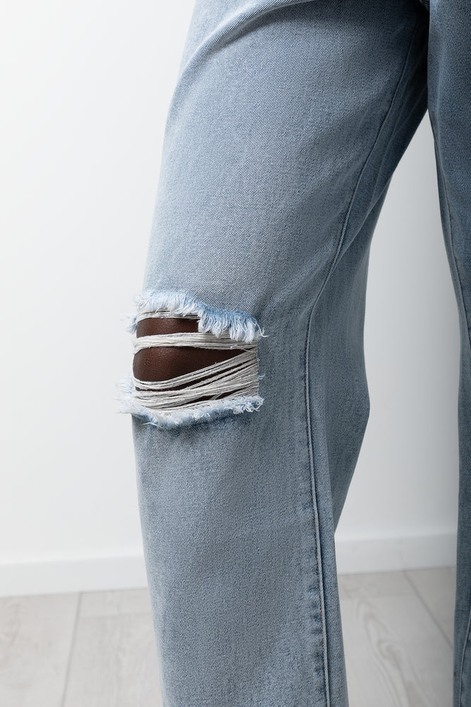 Distressed Straight Leg Jean Light Blue (3)