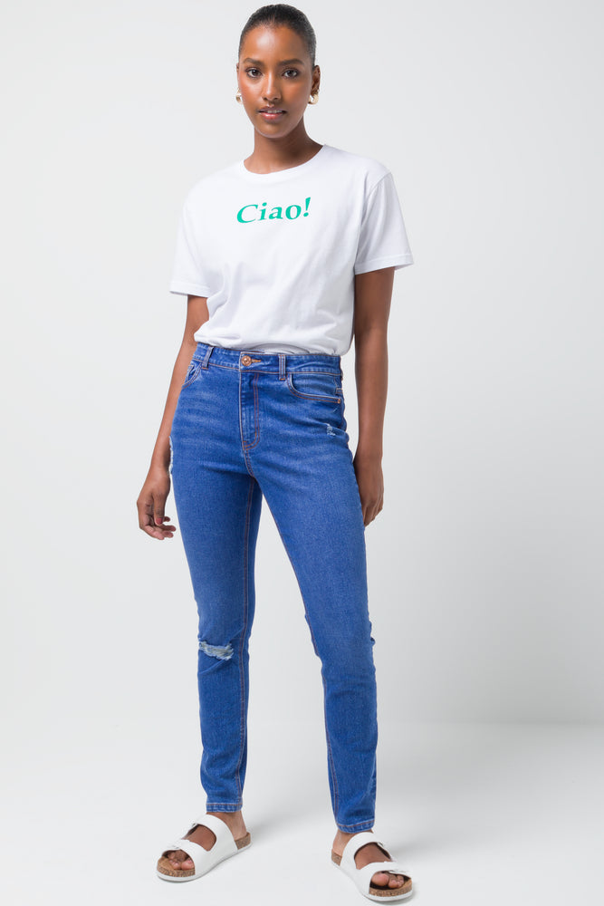 Ripped Knee Skinny Denim Jean Blue