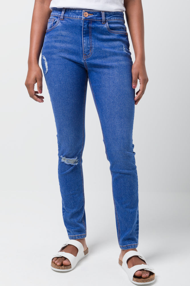 Ripped Knee Skinny Denim Jean Blue