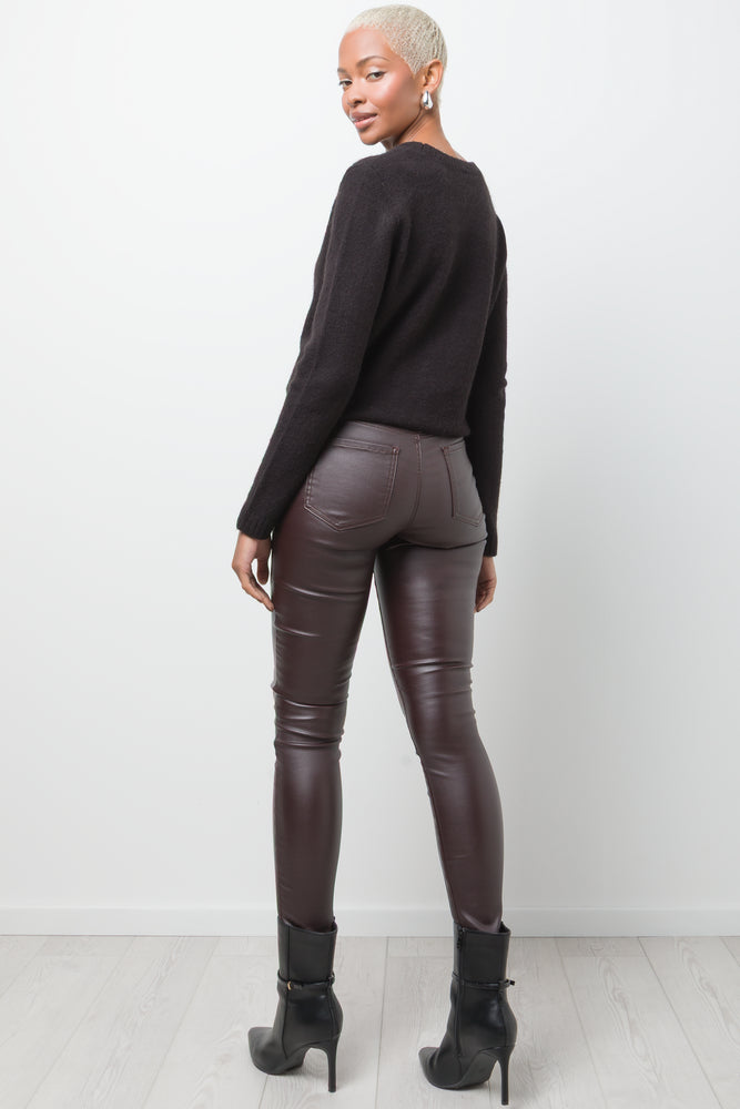 Coated Skinny Pants Brown (3)