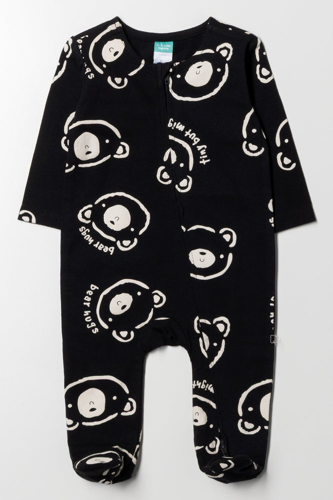 Bear Printed Babygrow Black