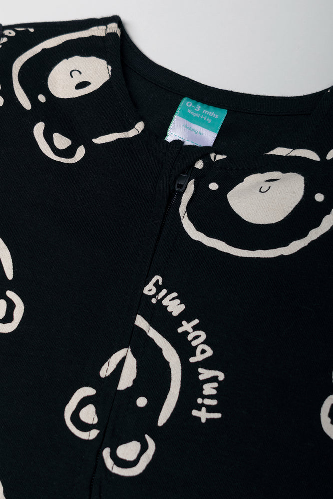 Bear Printed Babygrow Black