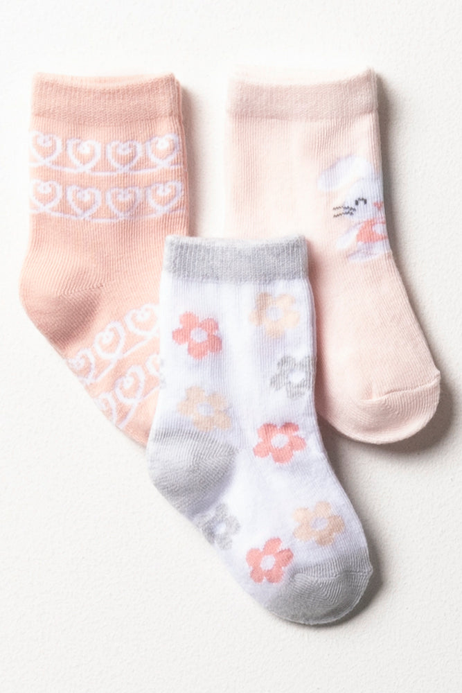 Flower Bunny 3 Pack Socks Pink