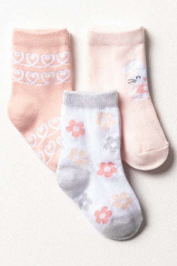 Flower Bunny 3 Pack Socks Pink