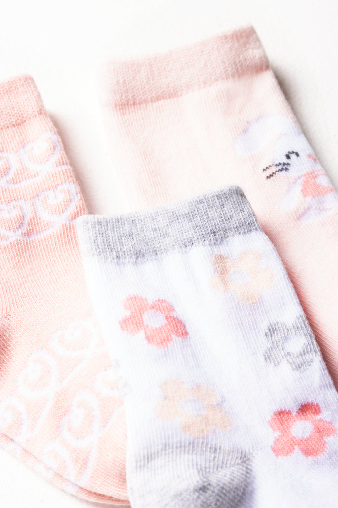 Flower Bunny 3 Pack Socks Pink (1)