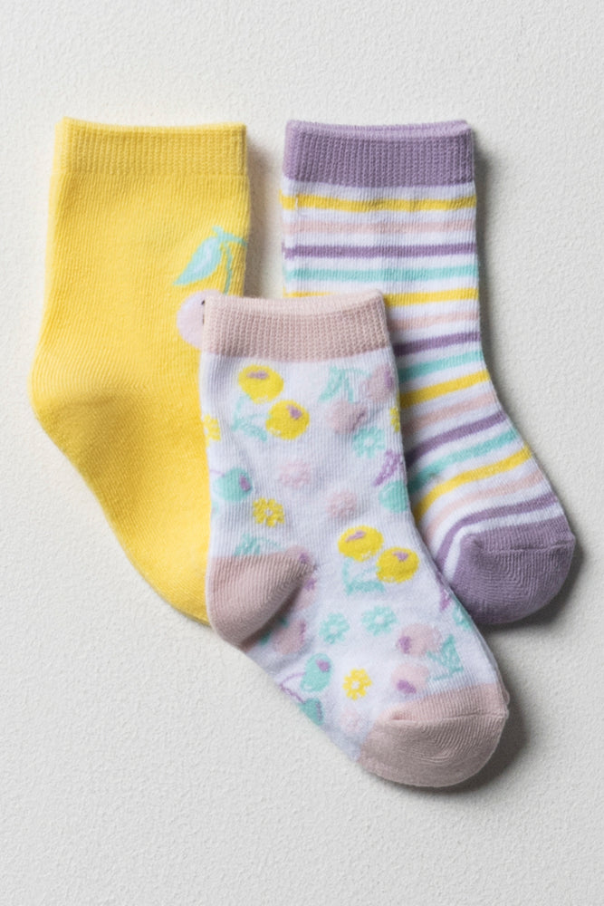 3 Pack Socks Yellow, Purple And White