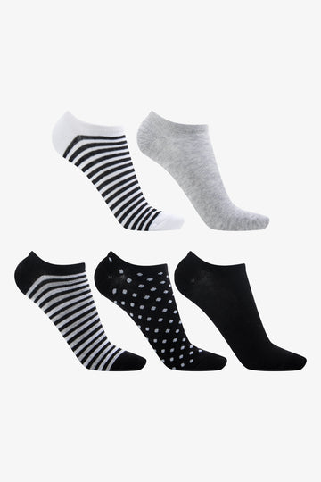 5 Pack Low Cut Socks Black, Grey And White