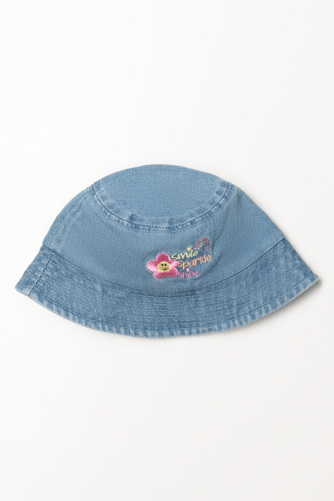 Flower Denim Bucket Hat Blue