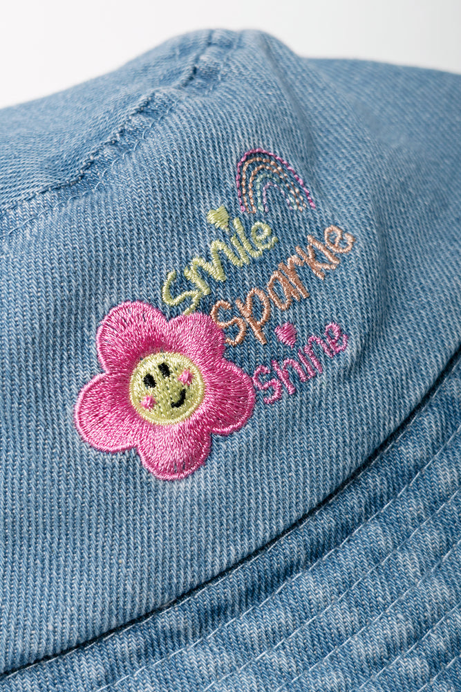 Flower Denim Bucket Hat Blue