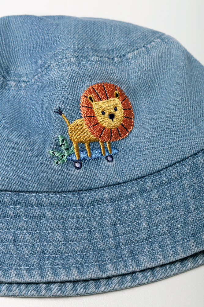 Lion Denim Bucket Hat Blue