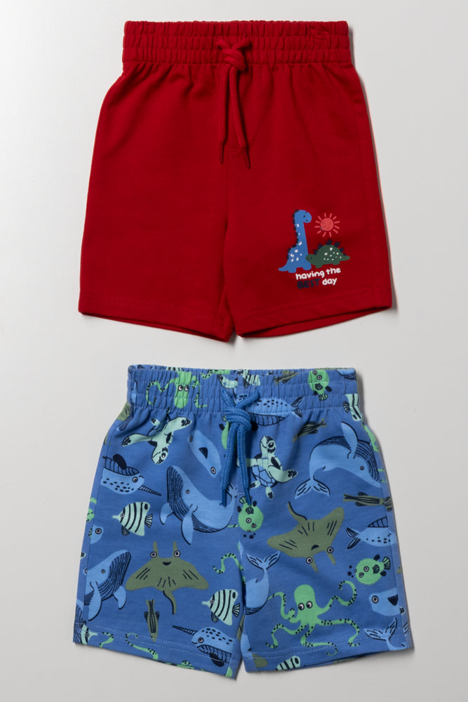 2 Pack Knit Shorts Red And Black