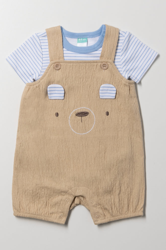 Bear Dungaree Set Natural