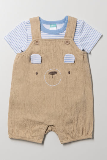 Bear Dungaree Set Natural