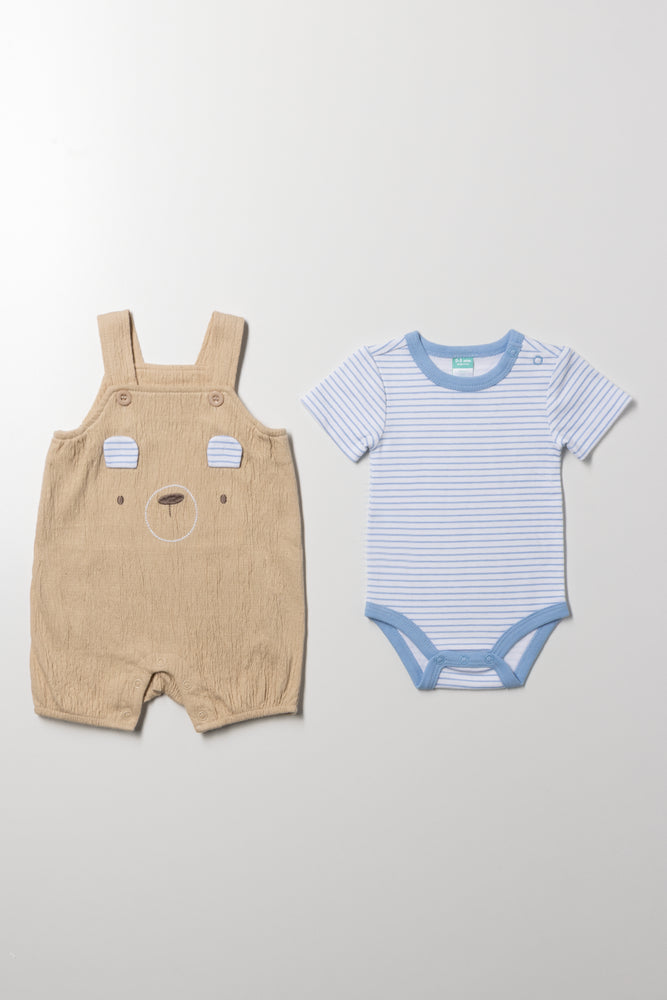Bear Dungaree Set Natural (2)