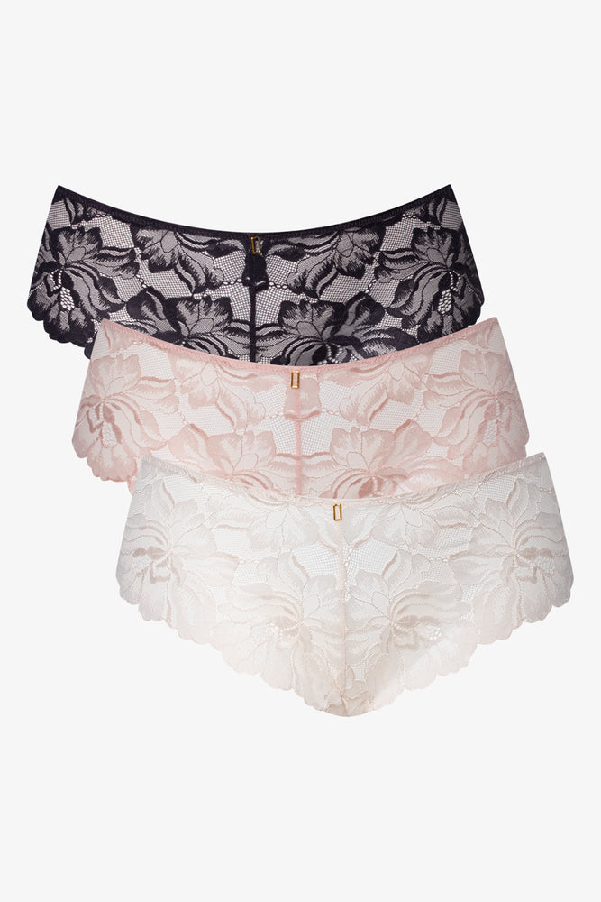 3 Pack Lace Boylegs Black, Pink And Natural