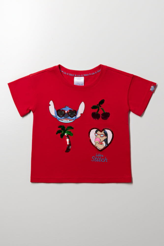 Lilo And Sitich Short Sleeve T-Shirt Red