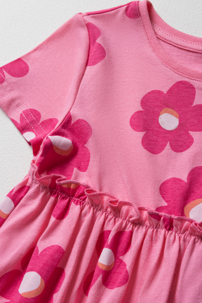 FLORAL T-SHIRT DRESS HOT PINK