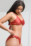 Self Tie Bikini Bottom With Ruching Rust (1)