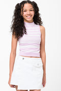 Stripe Seamless High Neck Sleeveless Top Pink
