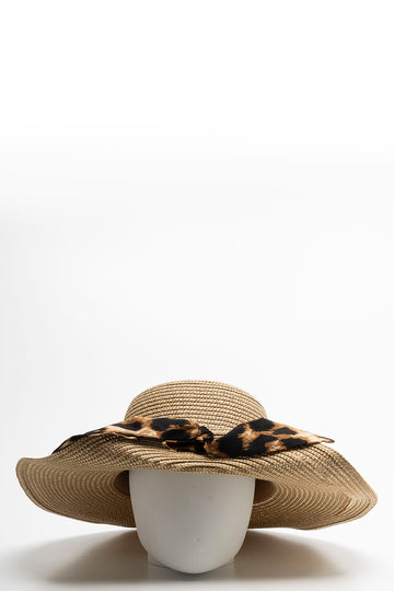 Leopard Ribbon Floppy Hat Natural