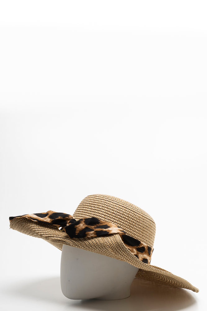 Leopard Ribbon Floppy Hat Natural (1)