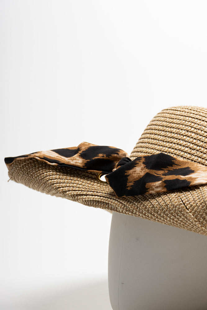 Leopard Ribbon Floppy Hat Natural (2)