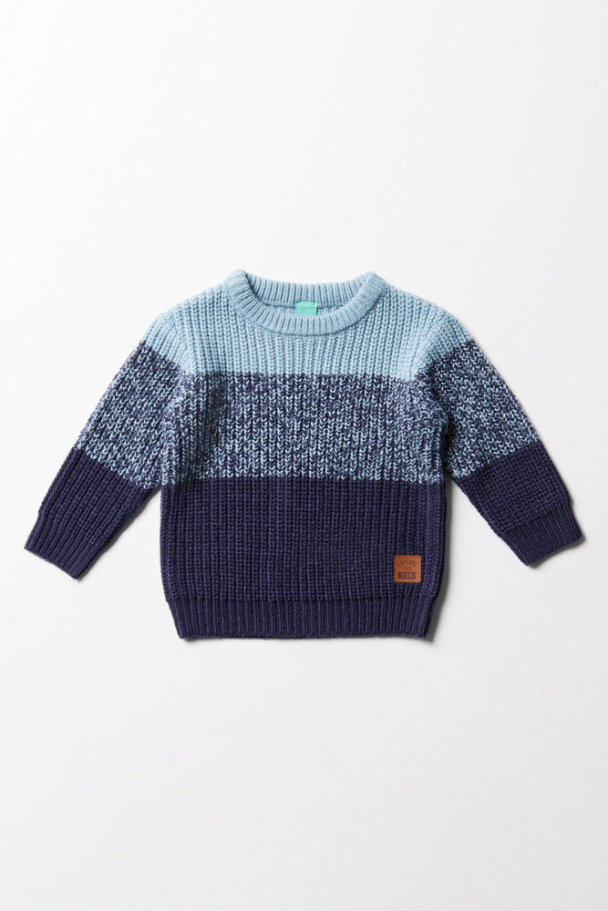 Colour Block Crew Neck Jersey Blue