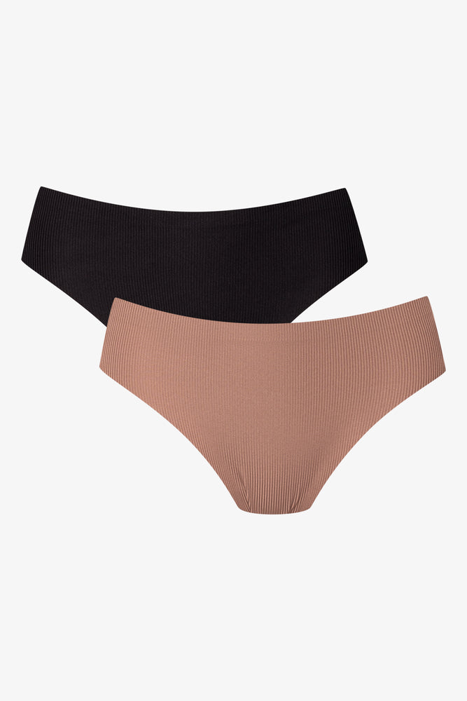 2 Pack Lazer Cut Bikini Black And Natural