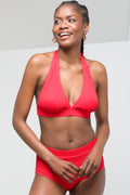 Textured Halter Neck Bikini Top Red