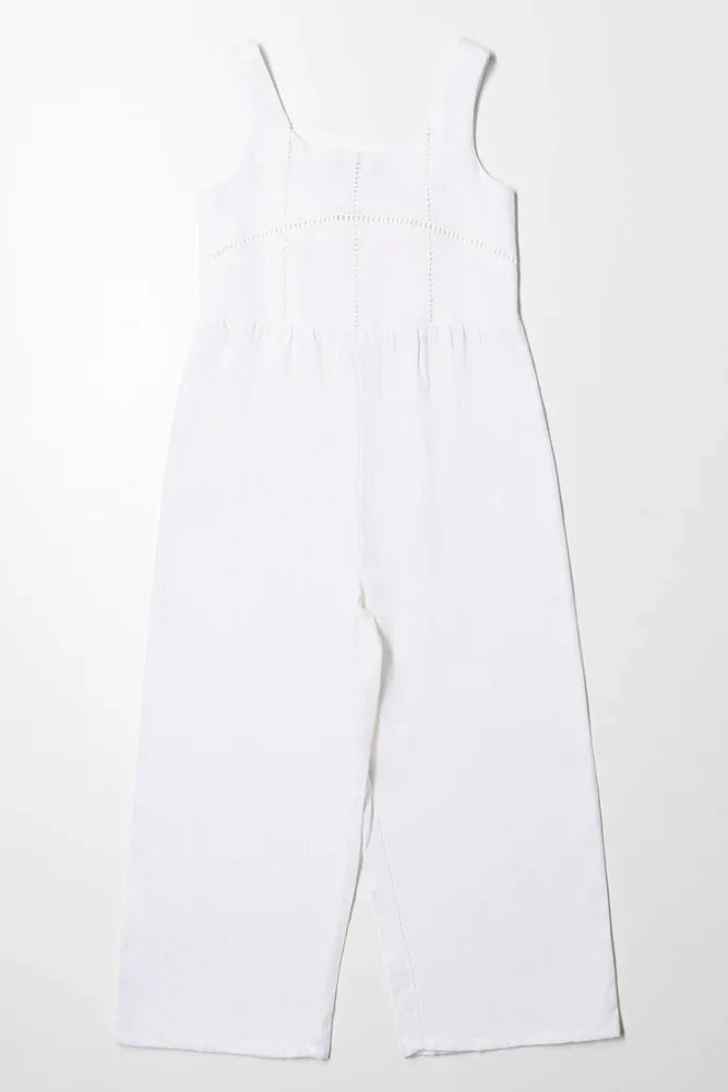 Lace Trim Jumpsuit White