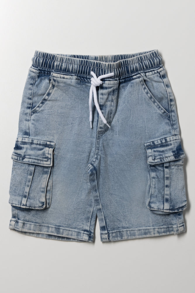Cargo Denim Shorts Light Blue