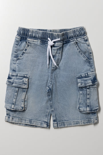 Cargo Denim Shorts Light Blue