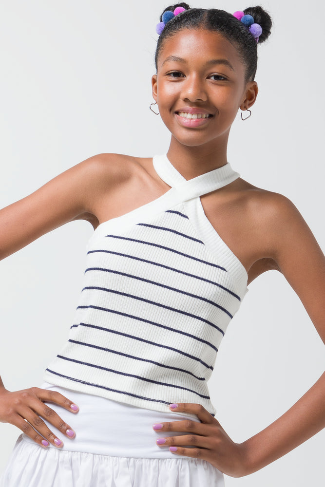 Stripe Cross Over Top