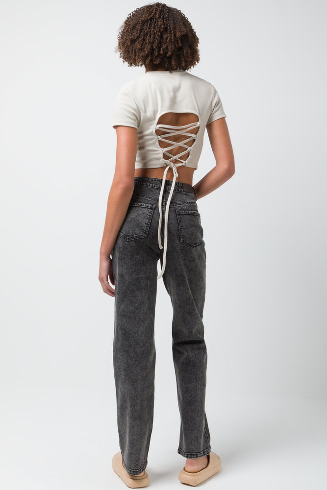 Back Tie Ribbed T-Shirt Natural (2)