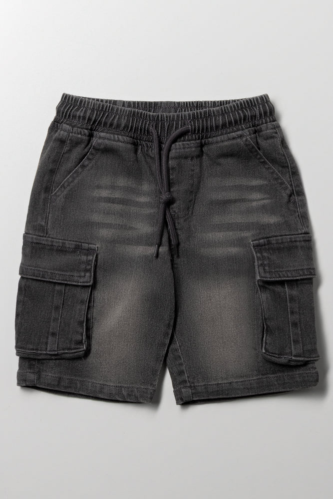 Cargo Denim Shorts Dark Grey