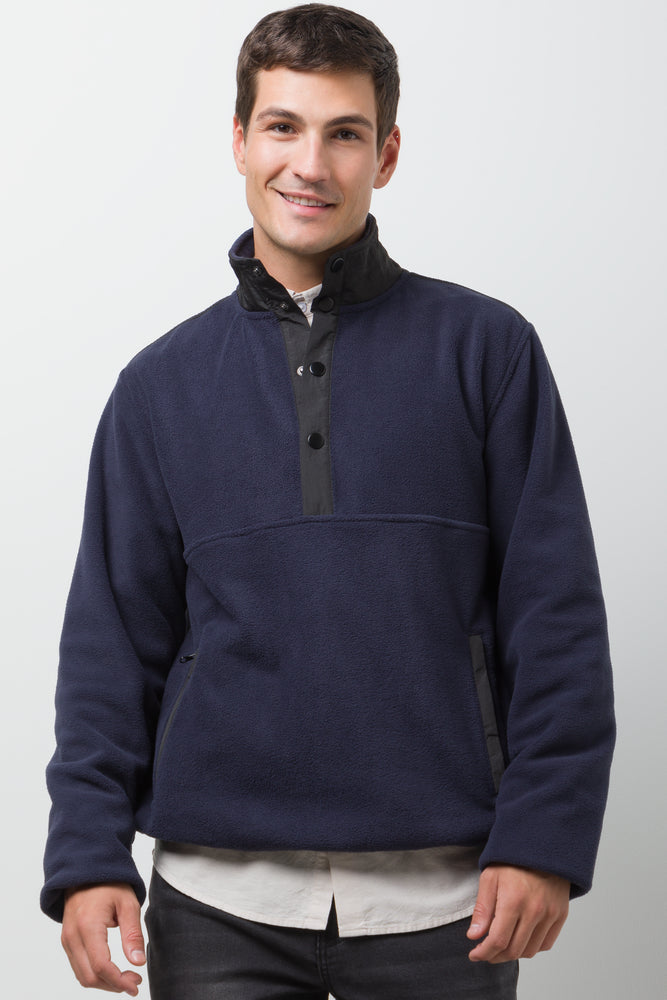 Quarter Button Top Navy