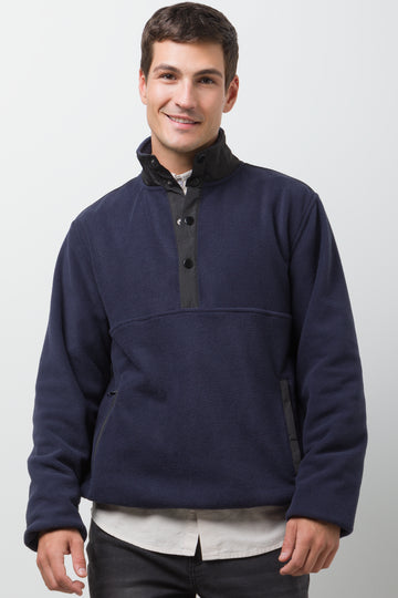 Quarter Button Top Navy