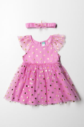 Tulle Dress with Headband Pink