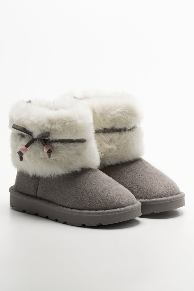 Fur Toggle Comfy Boots Grey