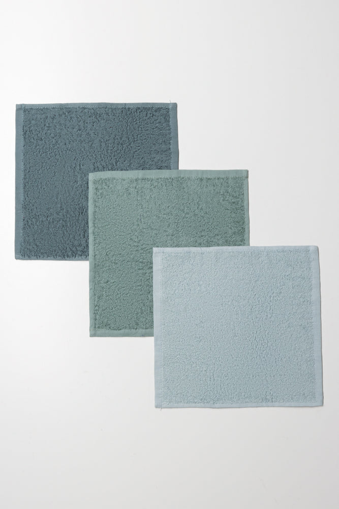 3 Pack Face Cloths Green
