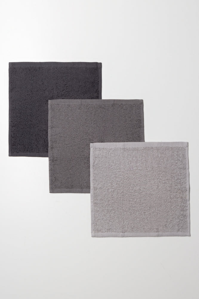 3 Pack Face Cloths Grey