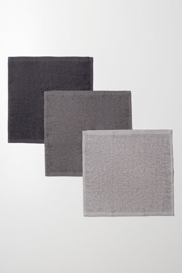 3 Pack Face Cloths Grey
