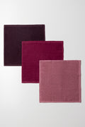 3 Pack Face Cloths Brown, Burgundy And Pink