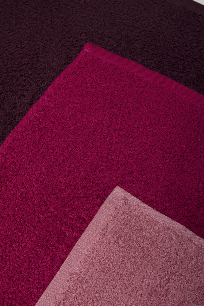 3 Pack Face Cloths Brown, Burgundy And Pink