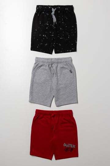 3 Pack Knit Shorts Black, Grey And Red