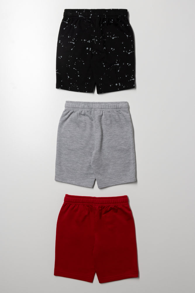 3 Pack Knit Shorts Black, Grey And Red (2)