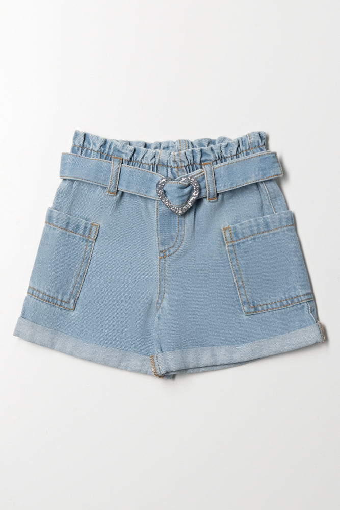 Heart Buckle Denim Shorts Blue