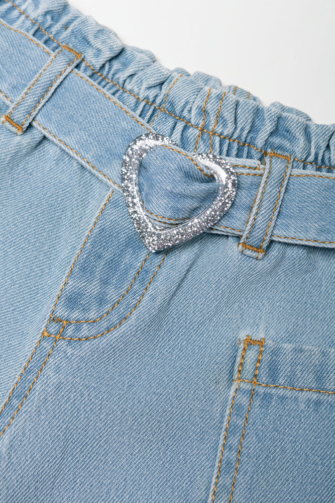Heart Buckle Denim Shorts Blue